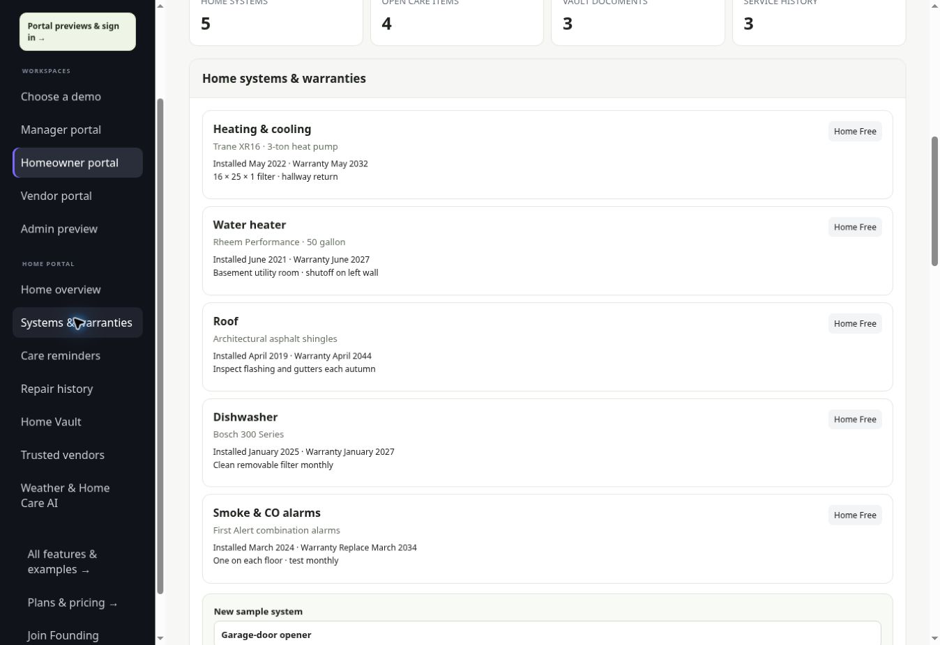 HOMEOWNERS sample UnitSquad workspace