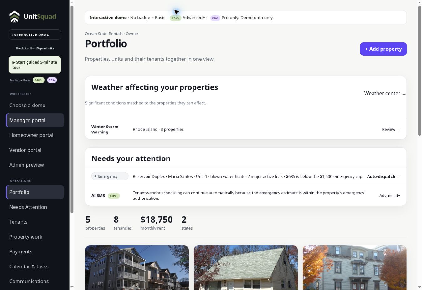 RENTAL OWNERS sample UnitSquad workspace